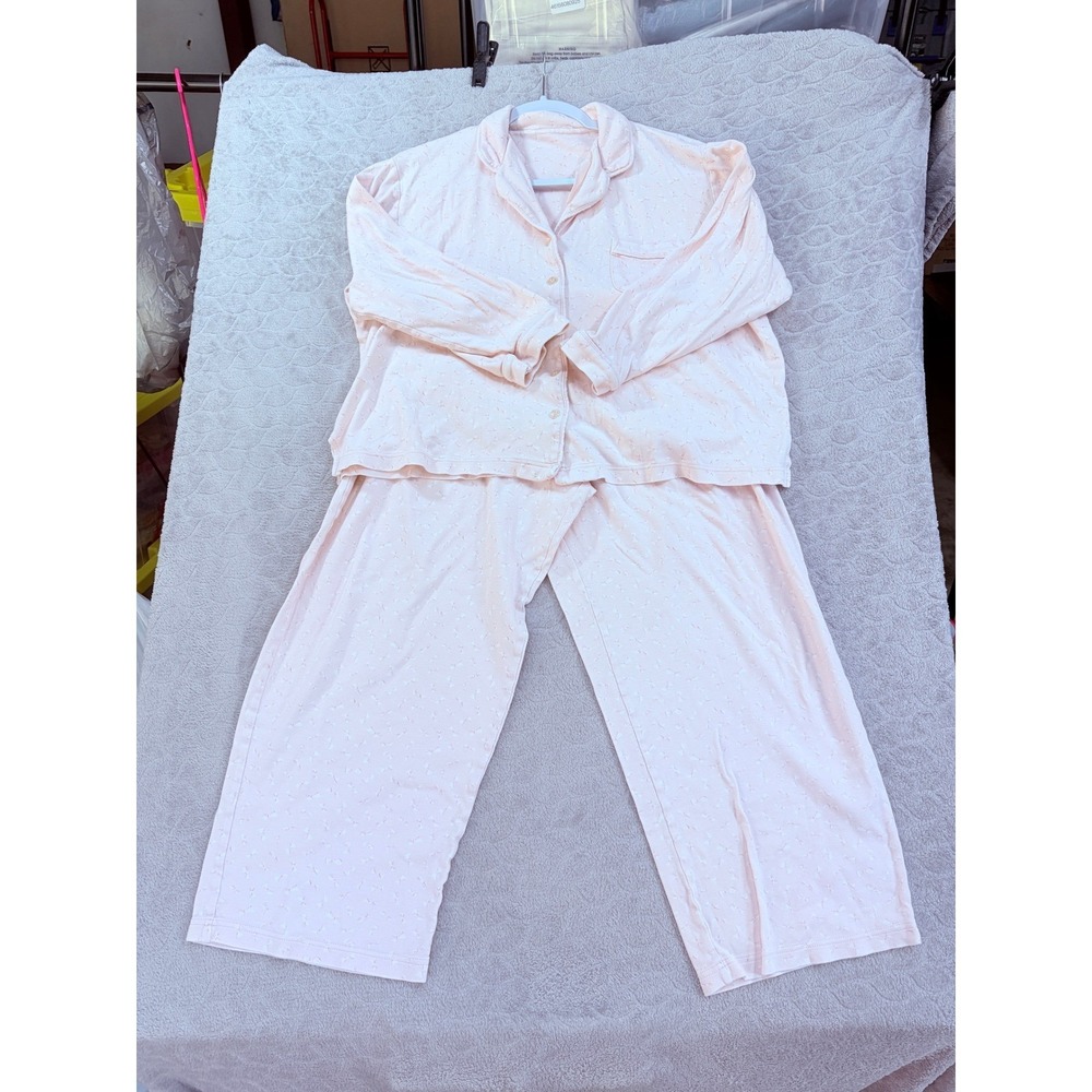 Pink Bow Print Pajama Set Long Sleeve Button Down Top and Pants Sleepwear